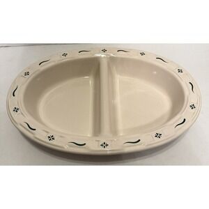 LONGABERGER Woven Traditions Pottery Classic Green DIVIDED Serving Bowl ~USA